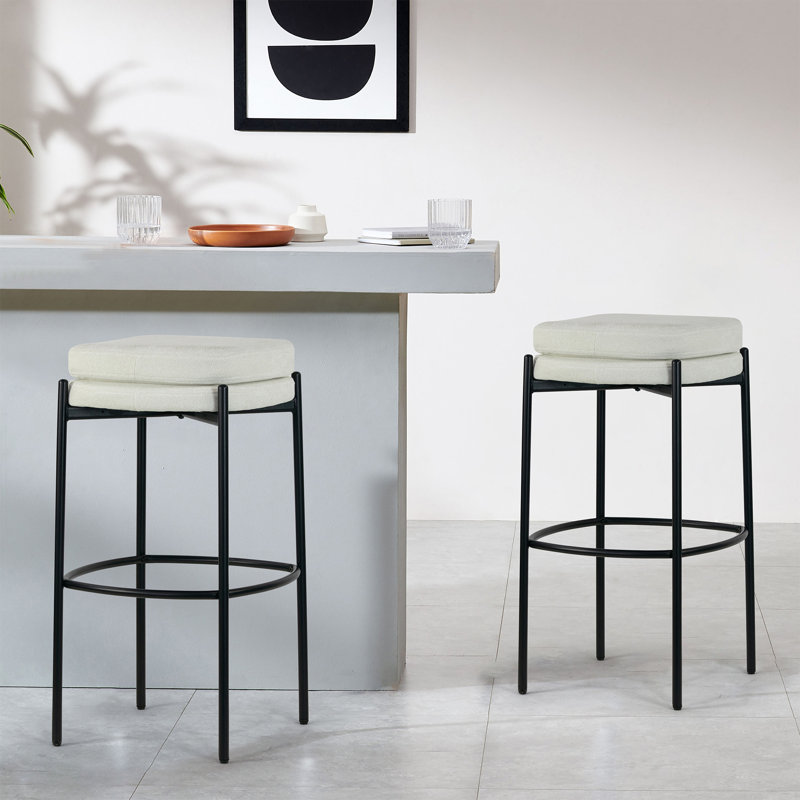 Beeta Upholstered Counter Stool, White, Bar Stool (30" Seat Height)