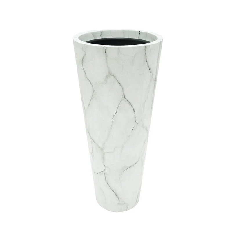White Faux Marble Floor Vase Planter