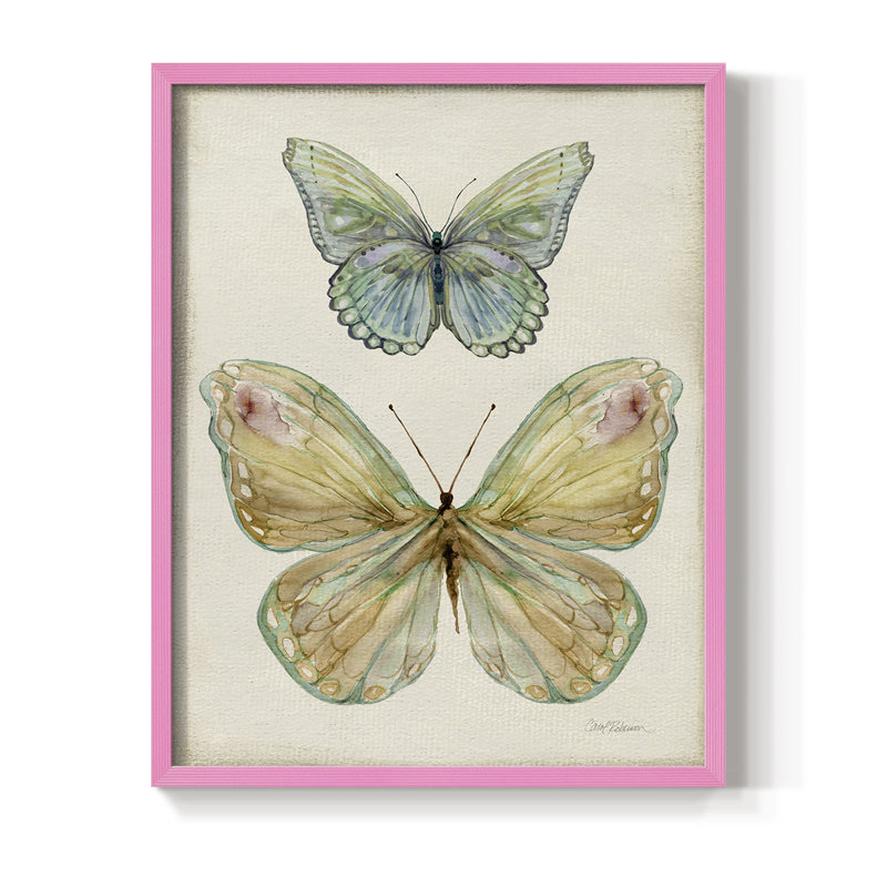 «Botanical Butterfly II», reproduction encadrée - bois massif, H 15 po x l 12 po, Pink