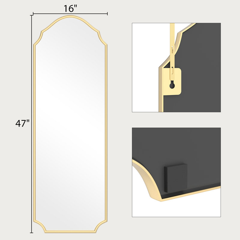 16"x47" Arched Iron Wall Mirror - Metal Door Mirror with Tempered Glass, Gold