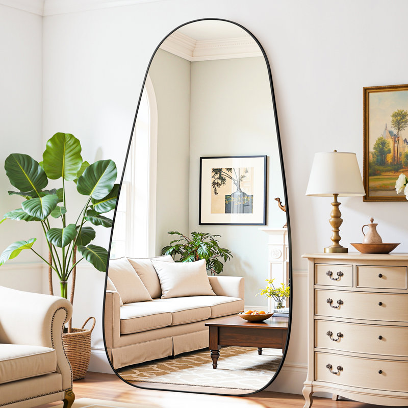 Large Framed Waterdrop Floor Mirror, 76" x 36", Black