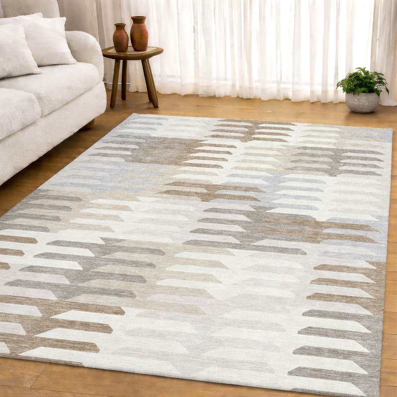 Premium Machine Washable Mayfield AMF2328 Geometric Rug, Ivory, 9' x 12'