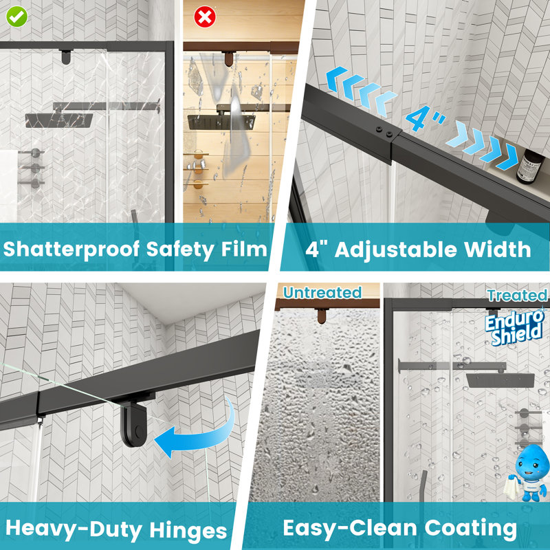 32-36" W x 72" H Framed Pivot Swing Shower Door in Matte Black with 1/4" Clear Tempered Glass, Anti-Shatter Film & Easy-Clean Coating