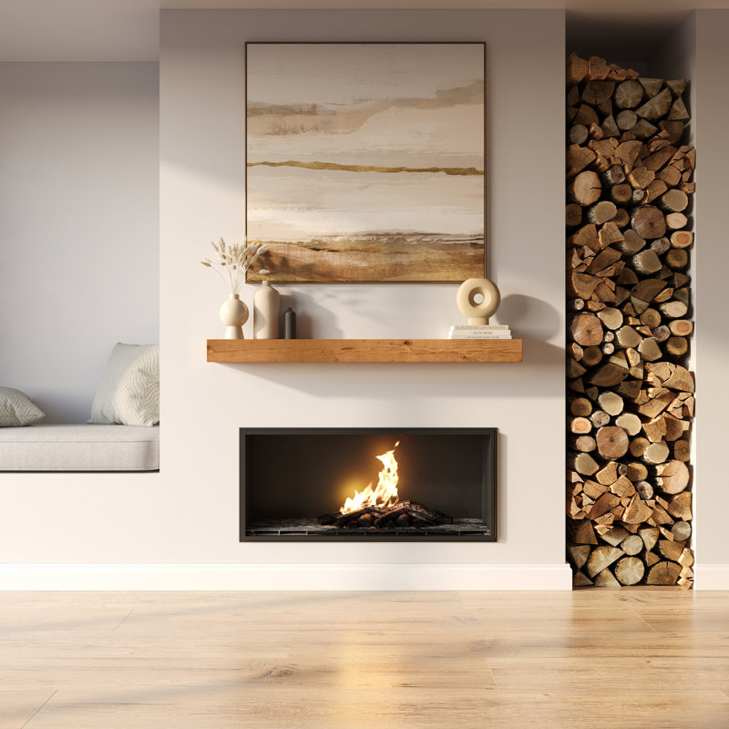 Dogberry Collections Solid Beam Fireplace Mantel Shelf, 60", Aged Oak