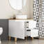 Ensemble de meuble-lavabo moderne de 31,5 po avec lavabo combiné, 1 porte et 2 grands tiroirs, système de cloisonnement doux, conception sans poignée, comptoir et pieds en bois massif naturel, lavabo rond en céramique sur le comptoir