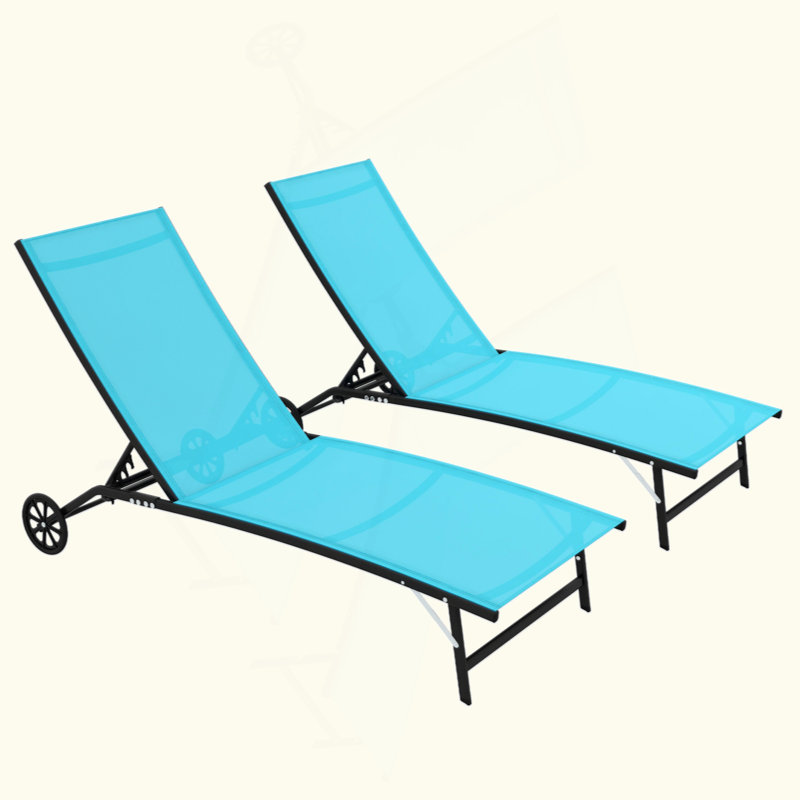 Chaise Lounge Outdoor, 2 Piece Lounge Chair With Wheels, Tanning Chair With 5 Adjustable Position For Patio, Beach, Yard, Pool