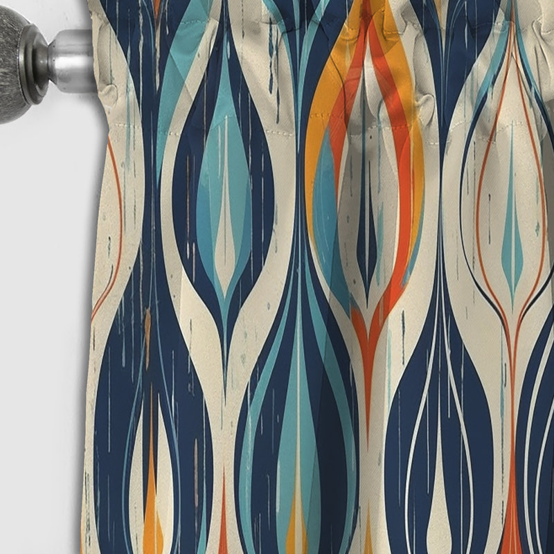 Orange et bleu Botanical Symphony III - Rideau abstrait occultant en velours moderne - 1 panneau, L 52 po x L 63 po
