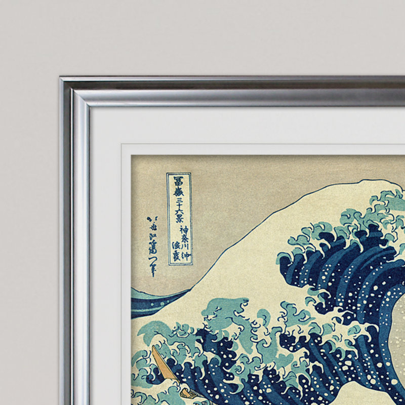 «The Great Wave» par Katsushika Hokusai, reproduction sur toile tendue, H 24 po x l 32 po, Papier avec cadre argenté