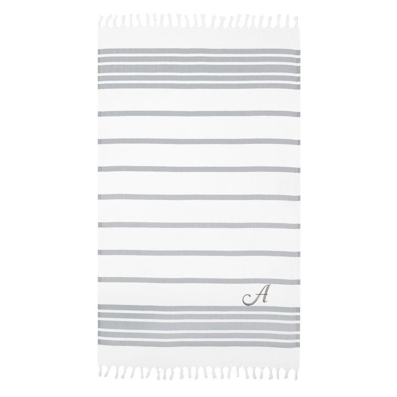 Herringbone Turkish Cotton Beach Towel, A, Grey/Grey