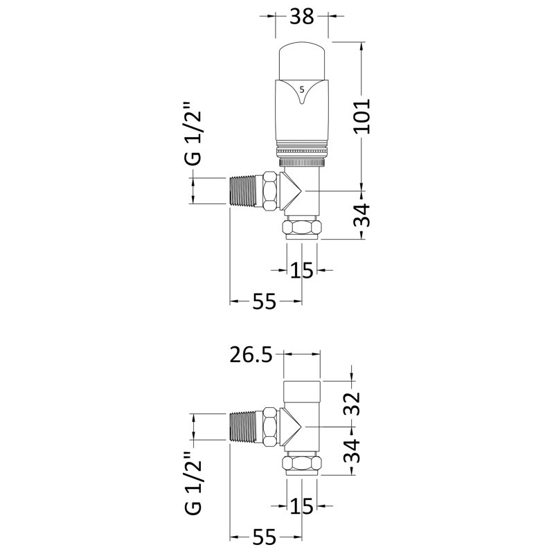 Luxury Angled Vertical Radiator Valve