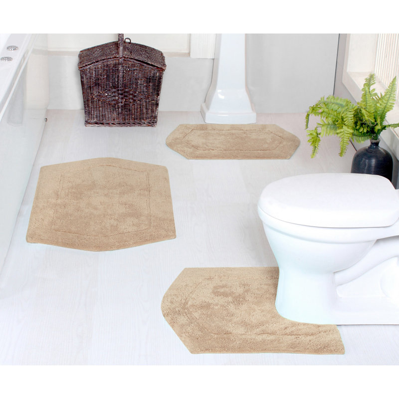 Morissette 100% Cotton Bath Rug, Non-Slip, Quicky Dry, Machine Washable, Absorbent - 3 Piece Set, Lin lin