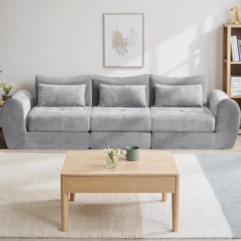 Canapé-lit convertible 3 places modulable Cloud, Gris