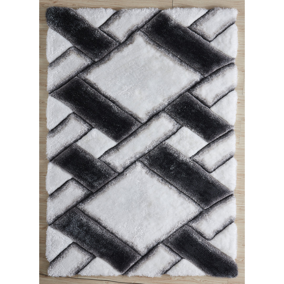 Corey-Leigh Abstract Shag White/Black Area Rug Latitude Run® Rug 