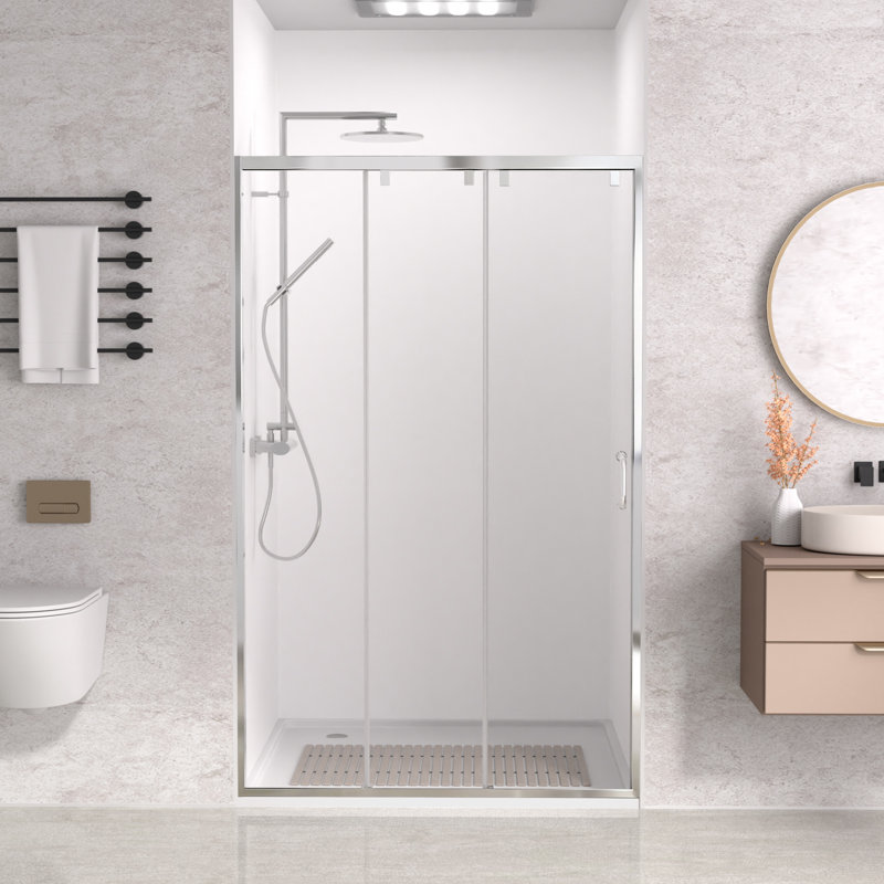 48" W x 76" H Rectangle Framed Sliding Shower Door with 5/16" Clear Tempered Glass and Easy Cleaning Coating, Polished Chrome
