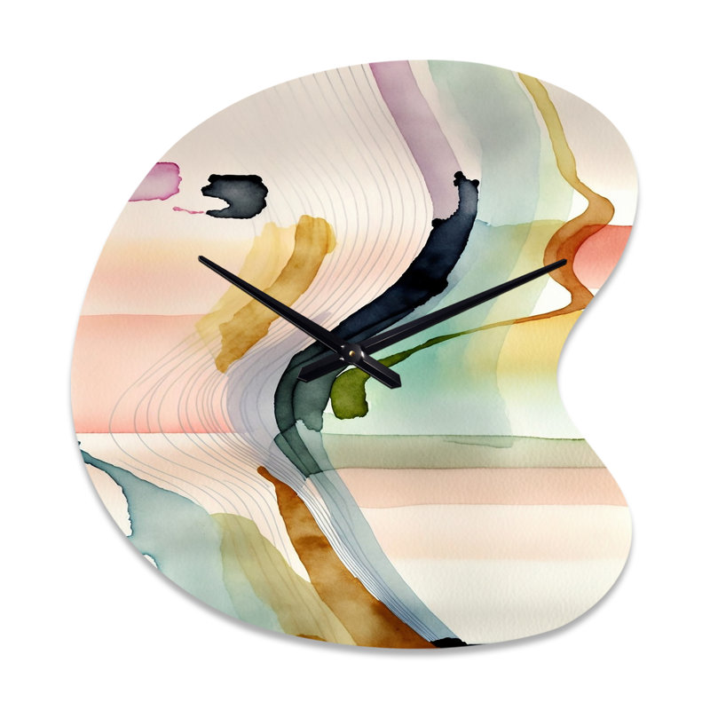 Horloge multicolore à vagues abstraites III - Minimalisme, horloge asymétrique, Grand