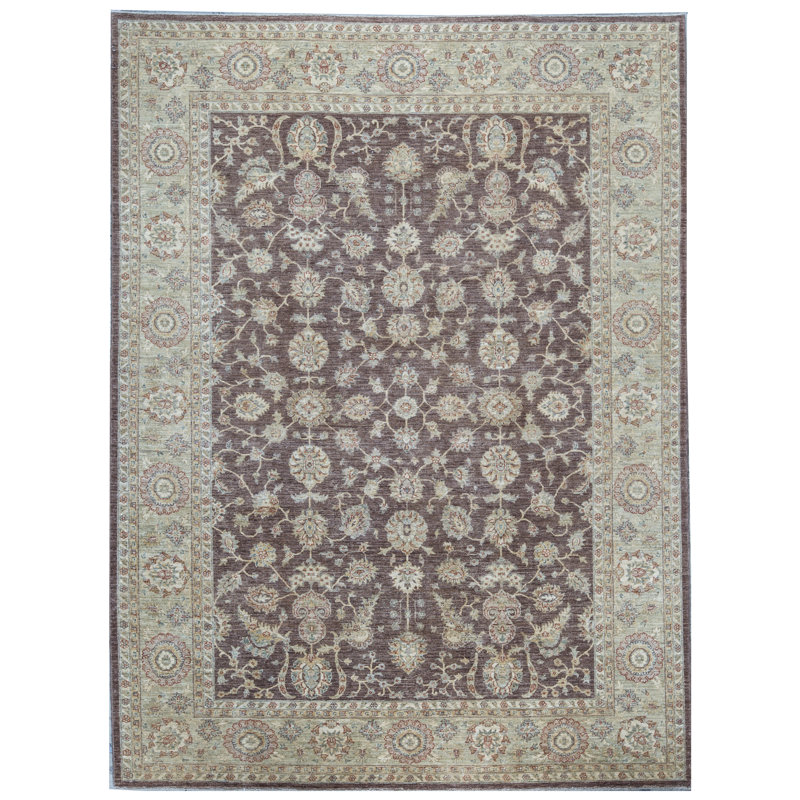Tapis brun et vert de haute qualité noué à la main Ziegler