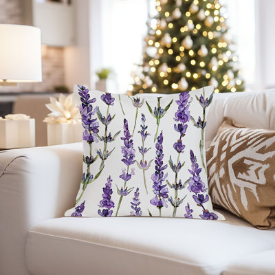 Floral Purple Lavender Flowers II Cottage Throw Pillow Cover
