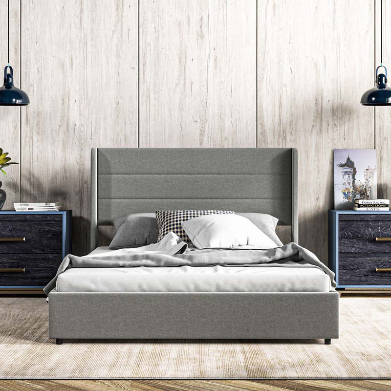 Structure de lit plateforme tapissier avec tiroirs de rangement, Double