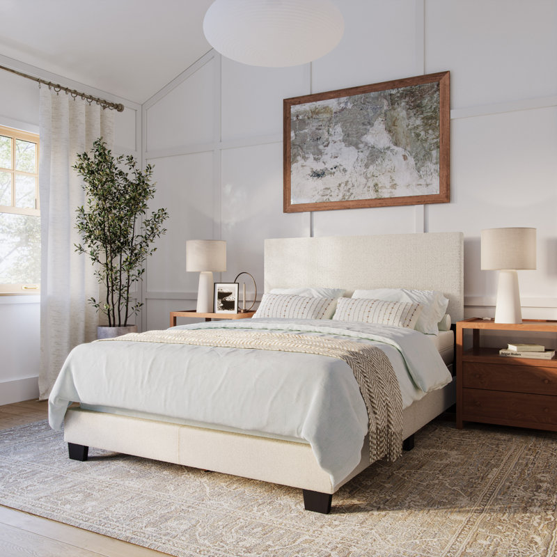 Lit tapissier Arlea, Double, Beige Boucle