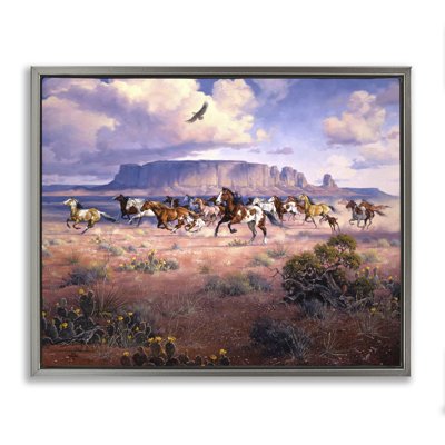 «Western Canyon Horse Stampede», art mural encadré doré sur toile, design par Jack Sorenson
