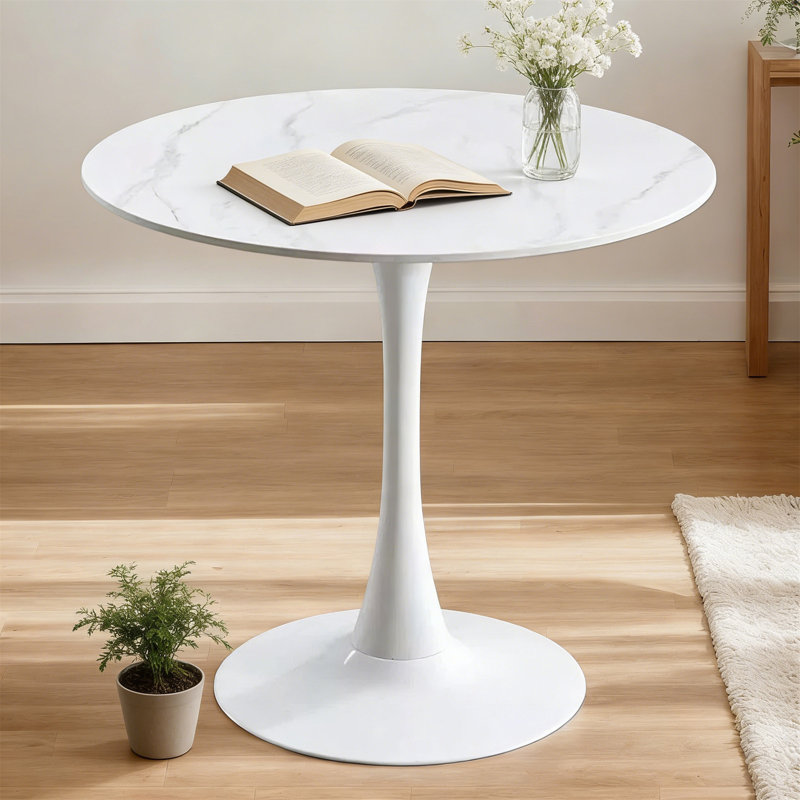 Table de salle à manger ronde moderne blanche et table basse, plateau en panneau de fibres à densité moyenne 24 po, Blanc