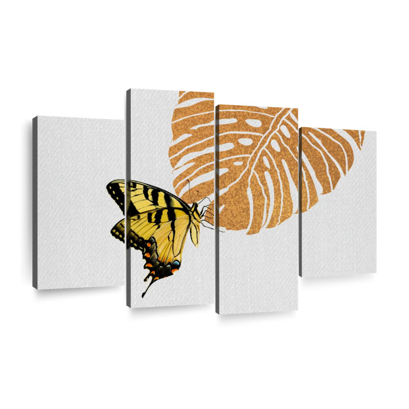 Papillon Monstera, ensemble de 4 reproductions sur toiles 4 pièces, H 22 po x l 36 po x P 1 po