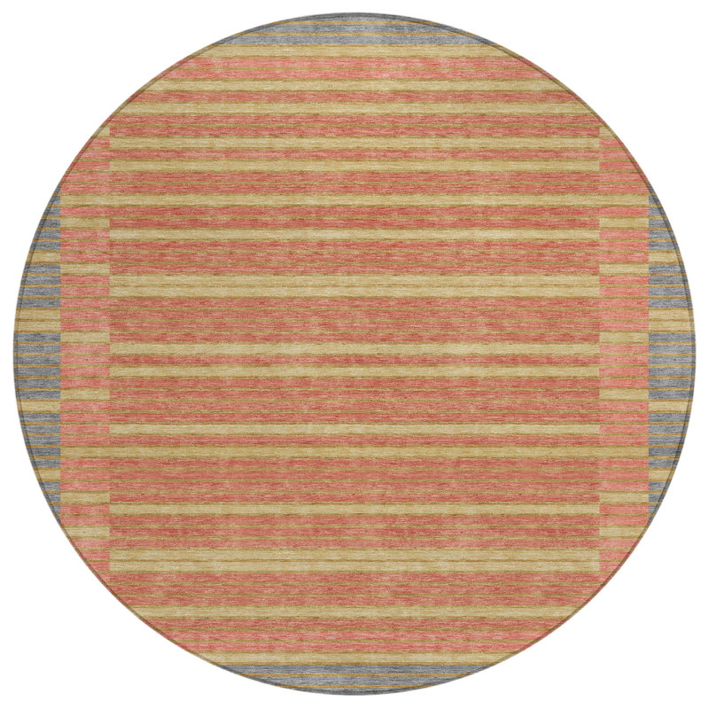 Tapis intérieur lavable rayé rond 8 pi étain et doré