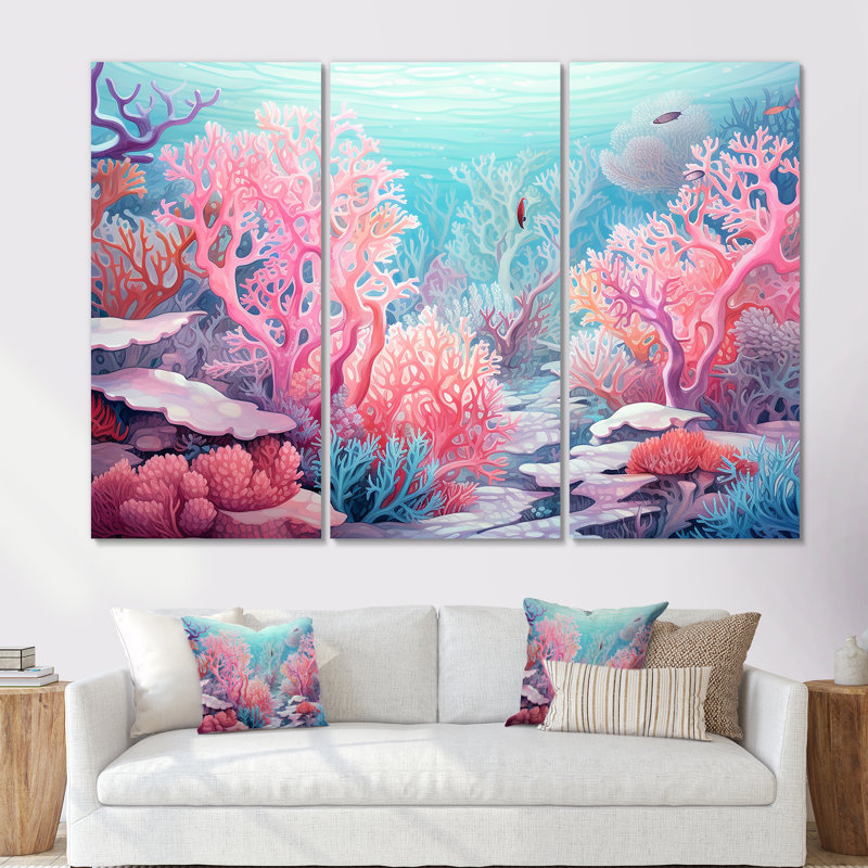 Corail, gorgonacées, monde marin, ensemble de toiles de corail sous l'eau, Toile tendue, H 40 po x l 60 po x P 1 po