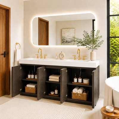 Meuble-lavabo autoportant 72 po avec lavabo une pièce, rangement généreux, design contemporain, robinet et drain non inclus