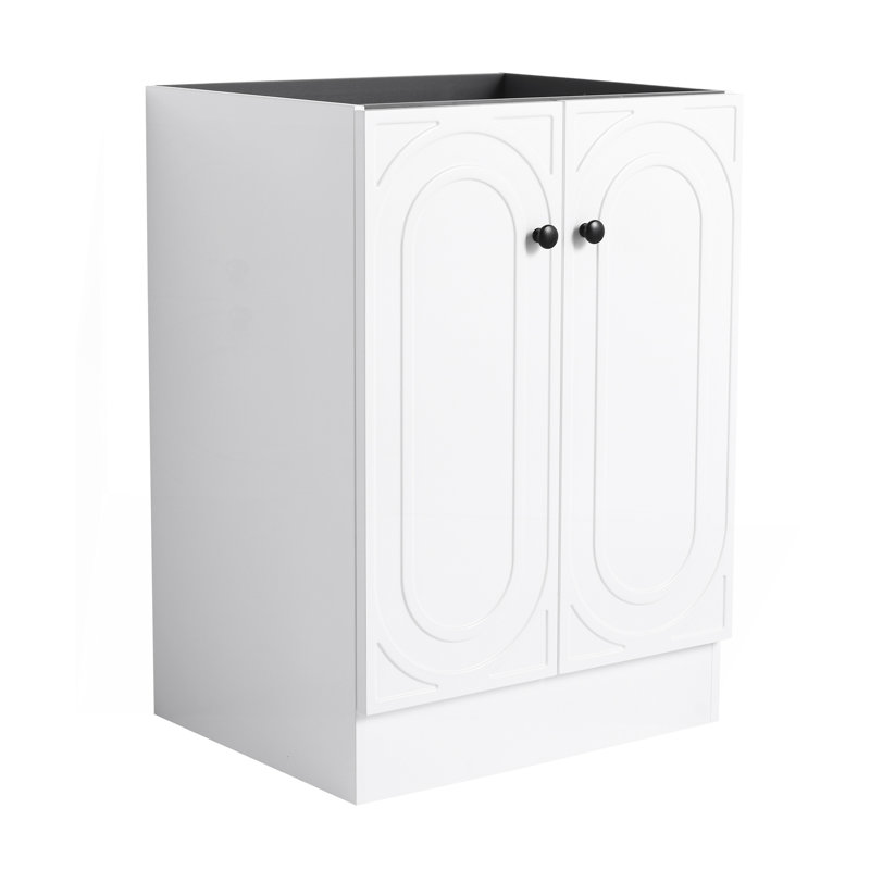 Meuble-lavabo autoportant 24 po et 2 portes d'armoire à fermeture en douceur (emballage KD) - sans le lavabo, Blanc, 23"