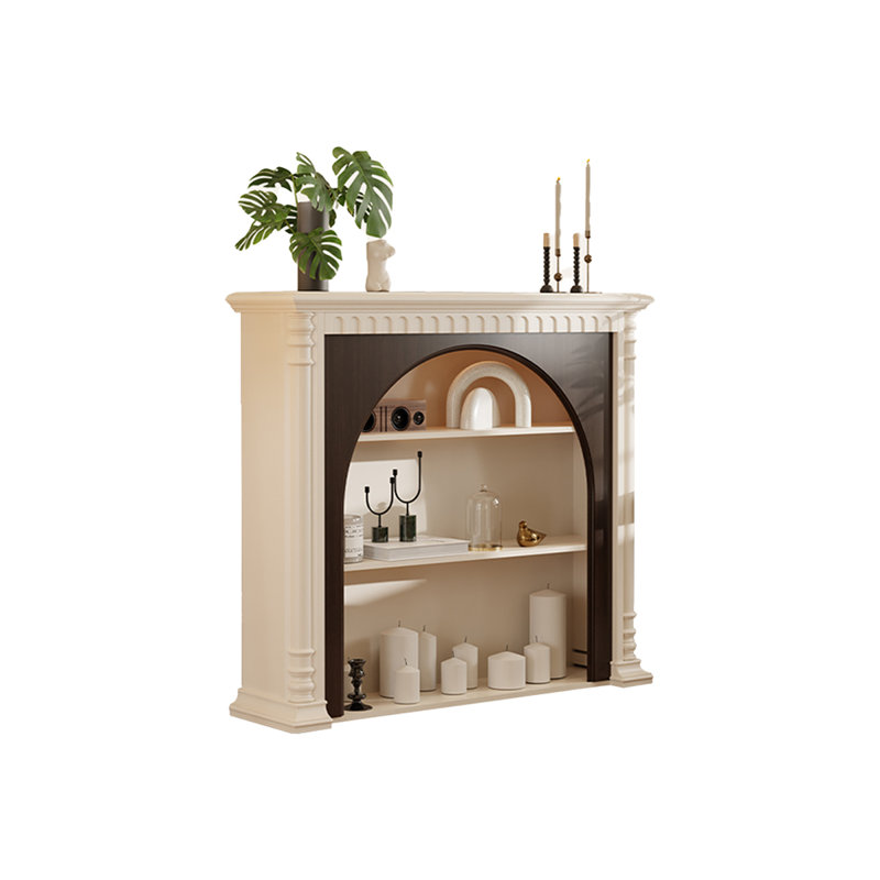 Beige + Black Solid Wood Freestanding Fireplace