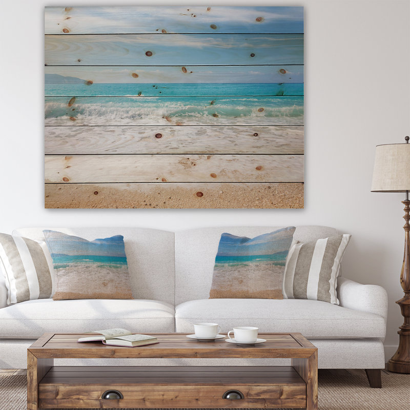 «Permit White Waves Kissing Beach Sand», photographie, H 36 po x l 46 po x P 1,5 po, Bois