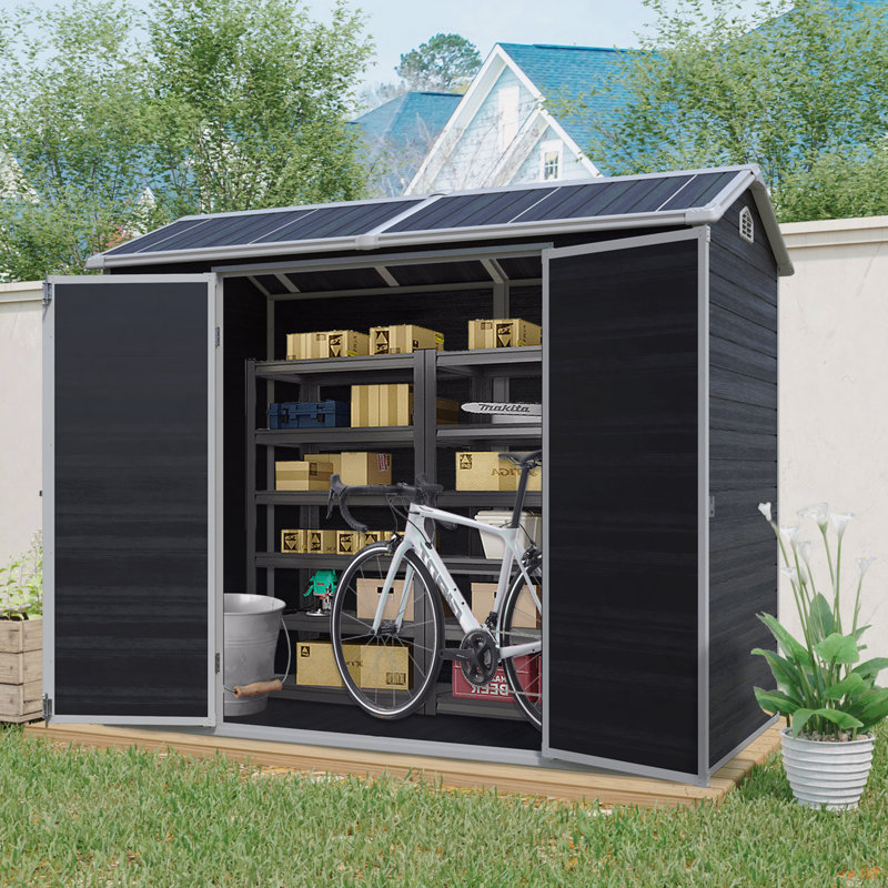 Remise de rangement extérieure 8 pi x 4 pi avec deux fenêtres et deux portes, remise en plastique avec plancher