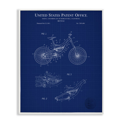 Detailed Bicycle Blueprint Framed Giclee Art by Karl Hronek