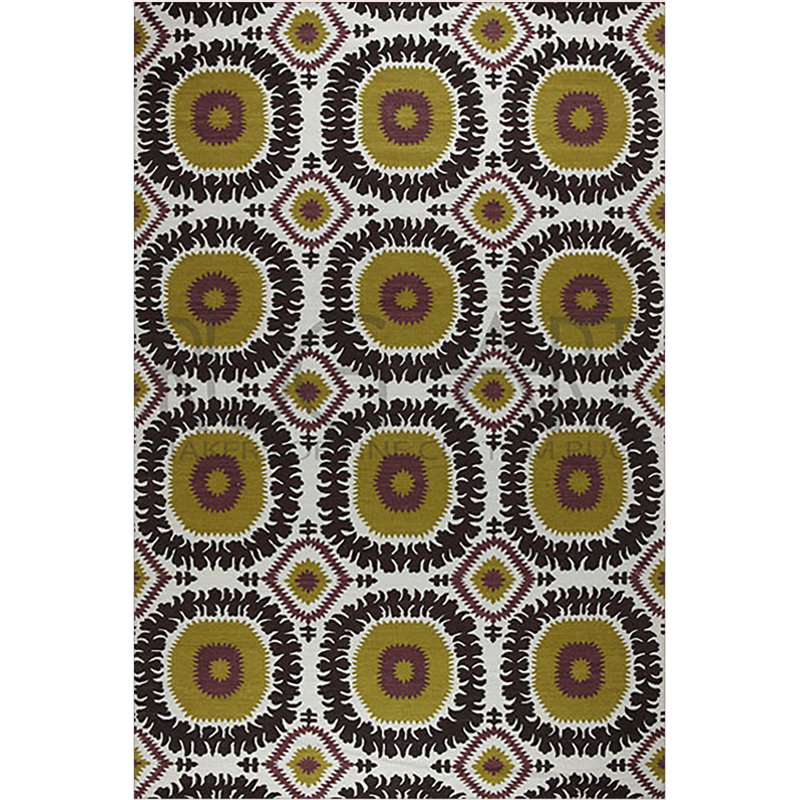 Wool Geometric Area Rug in White/Green/Black