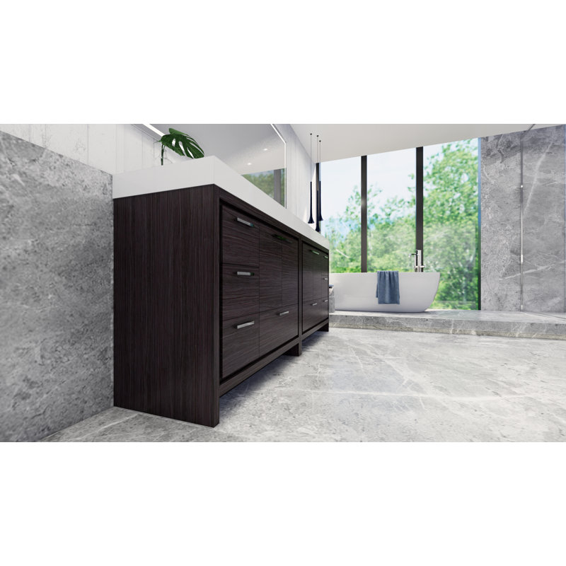 Ensemble de meuble-lavabo double 83 po Marche, Chêne gris foncé, Chrome