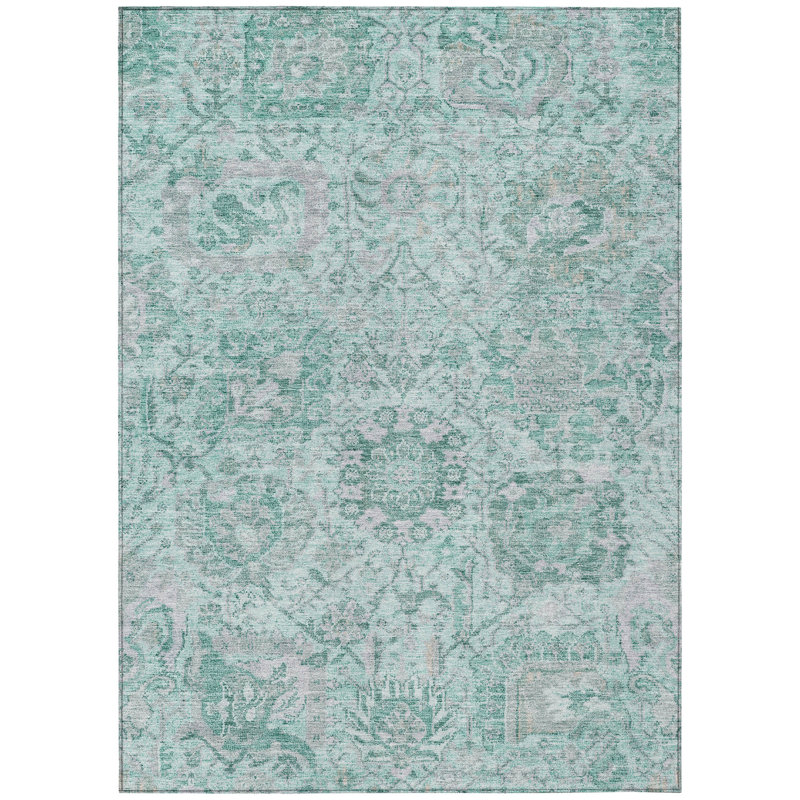 Geneva Teal Washable Indoor-Outdoor Rug - , 3' x 5'