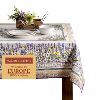 Maison d' Hermine Table Cloth Rectangle Table 100% Cotton 70 x 120 Inches Tablecloth Reusable Decorative for Dining Room Farmhouse Home Valentines Day Decorations Spring Summer - Fanny Lavender