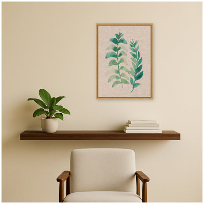 «Two Ferns 18x24 Neutral Linen» par Reed Rosebud, reproduction d'art sur toile encadrée