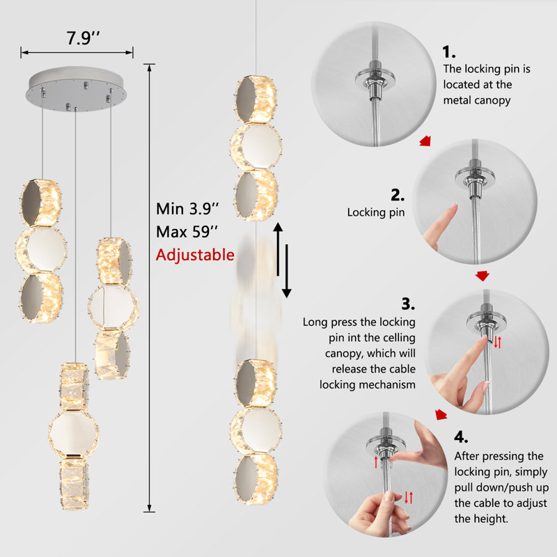 Luminaire suspendu en cristal 3 lumières Glam