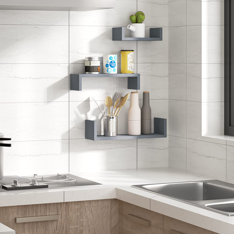Belldas Wood Floating Shelf, Grey