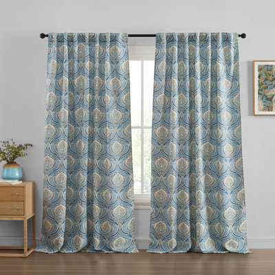 Messina Paisley Damask Patterned Window Back Tab Rod Pocket Curtains Bedroom - Light Blocking Darkening Window Panels, Set of 2
