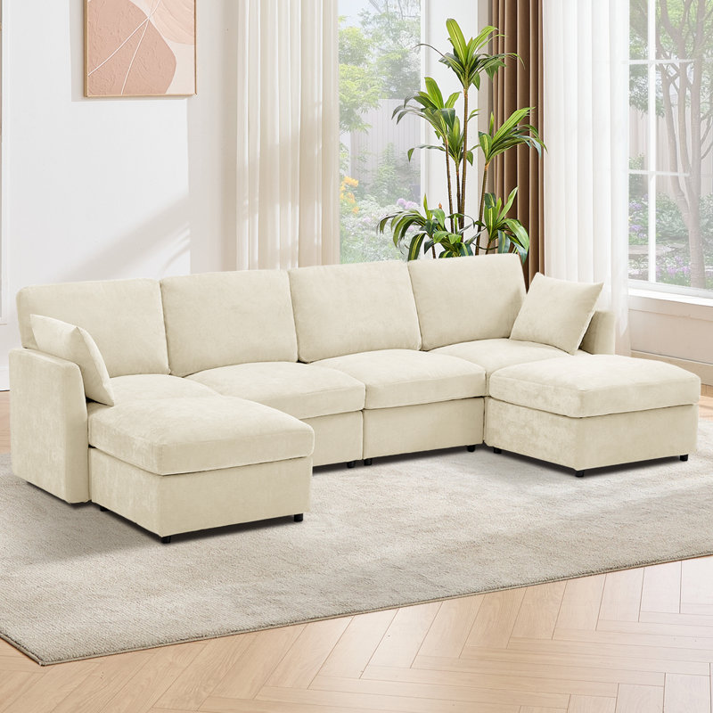 110" Upholstered Modular Sofa Modern Sectional, Beige Polyester Blend
