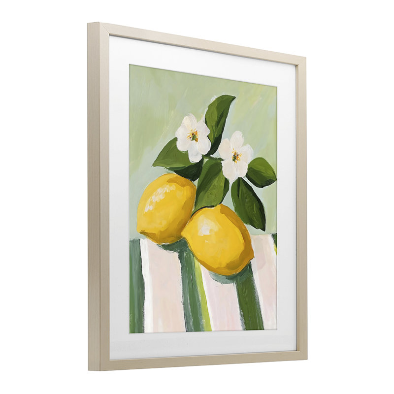 Citrons et marguerites sur nappe, impression sous verre encadrée, design par The Prints Vibe, 21 x 17