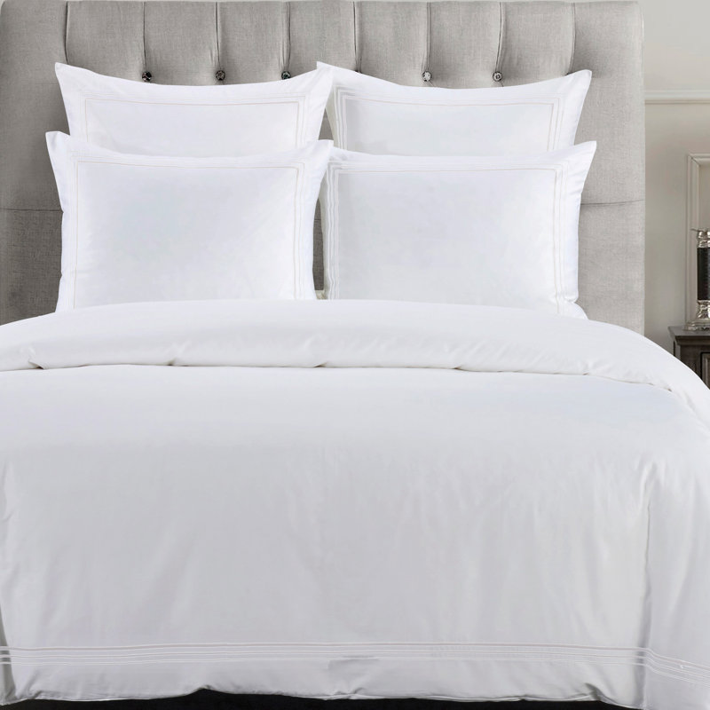 Ensemble de housse de couette moderne 100% coton 3 pièces Border, Housse de couette très grand + 2 très grandes ta, Blanc