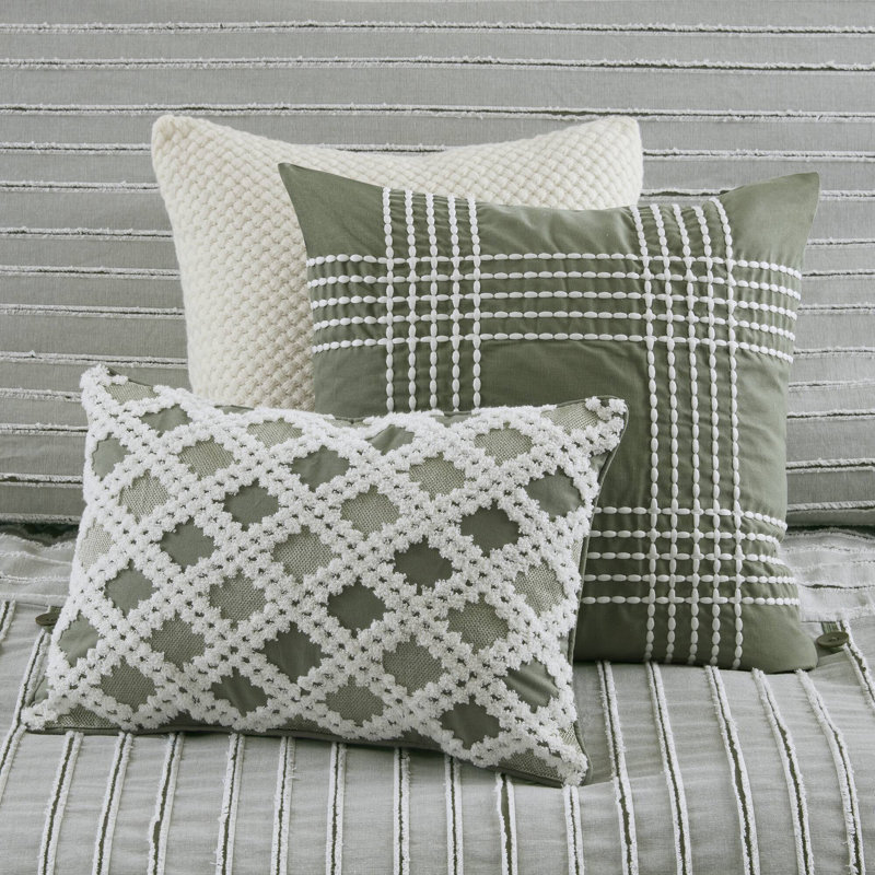 Ensemble d'édredon surdimensionné 100% jacquard Essence, Vert, Édredon très grand + 5 taies décoratives + 3 co