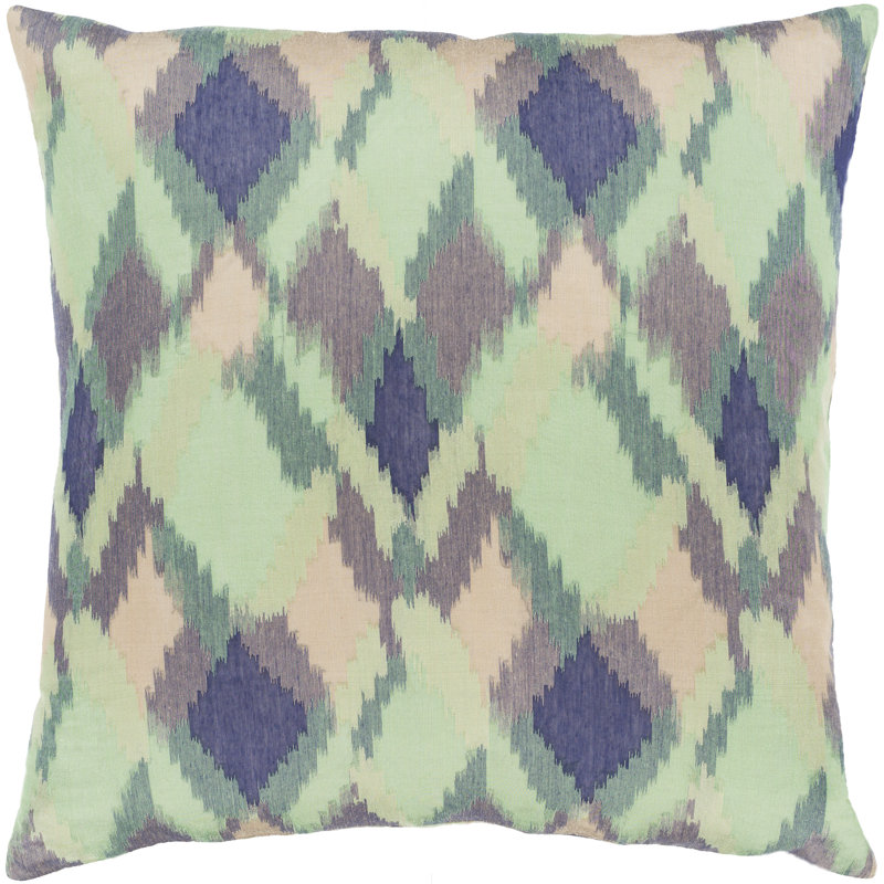 Ikat Cotton Blend Pillow Cover, 20" H x 20" W x 0.25" D, Green