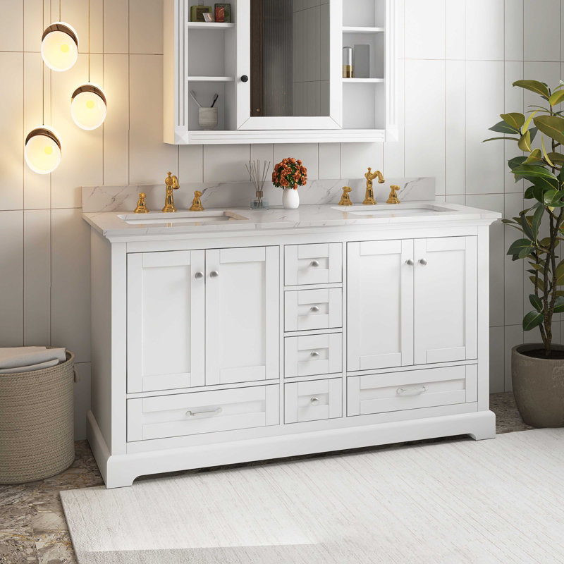 Ensemble de meuble-lavabo mural 60 po, Blanc