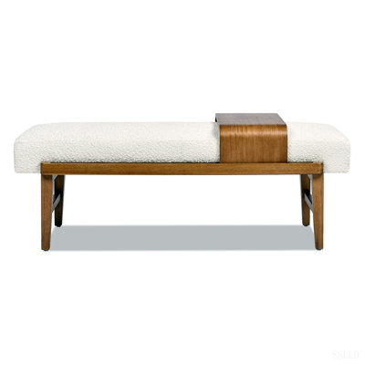 52" Modern Telephone Bench with Sliding Shelf, Ivory White Boucle
