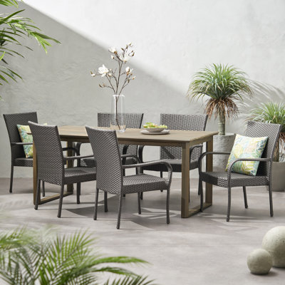 Varva 6 - Person Acacia Wicker Patio Dining Set with Rectangular Table